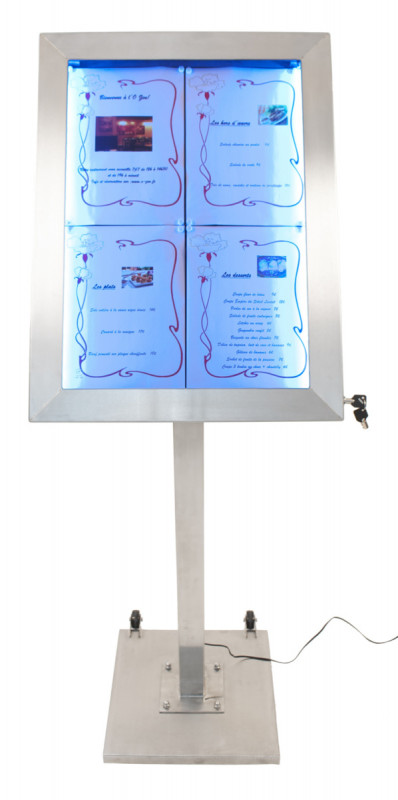 Porte-menu lumineux rectangulaire 4 pages led Securit