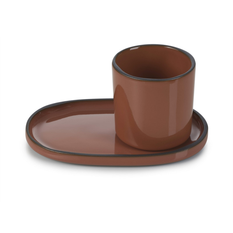 Sous tasse à espresso ovale rouge porcelaine culinaire 13,5 cm Caractere Revol