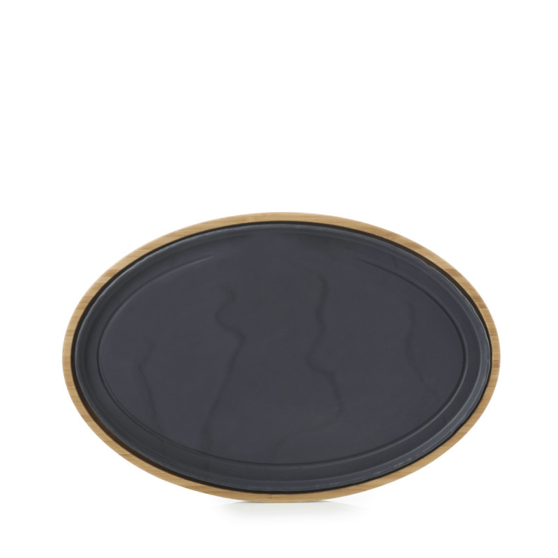 Assiette plate ovale noir porcelaine culinaire 35x22,9 cm Basalt Revol